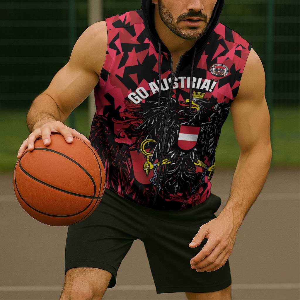 Custom Austria Football Sleeveless Zip Hoodie 2026 Das Team Black Eagle - Wonder Print Shop