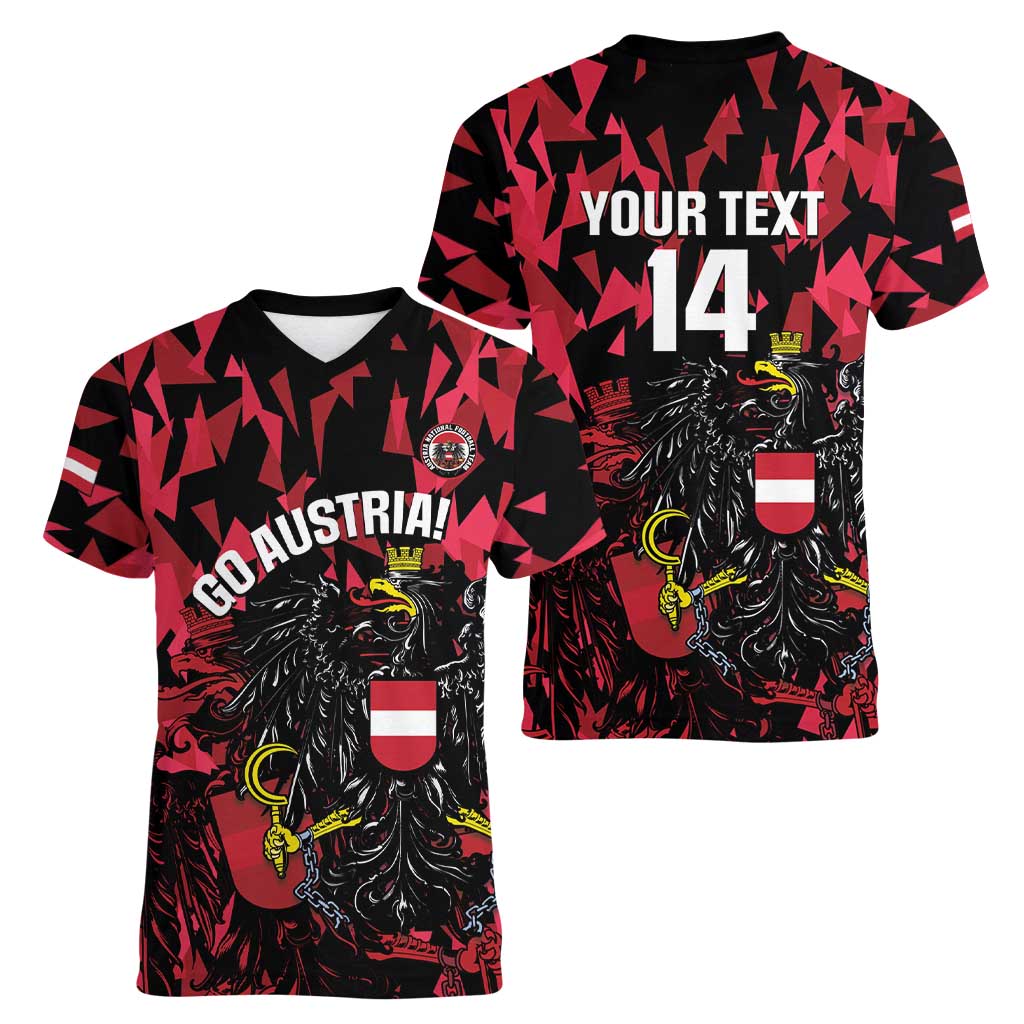 Custom Austria Football Women V-Neck T-Shirt 2026 Das Team Black Eagle - Wonder Print Shop