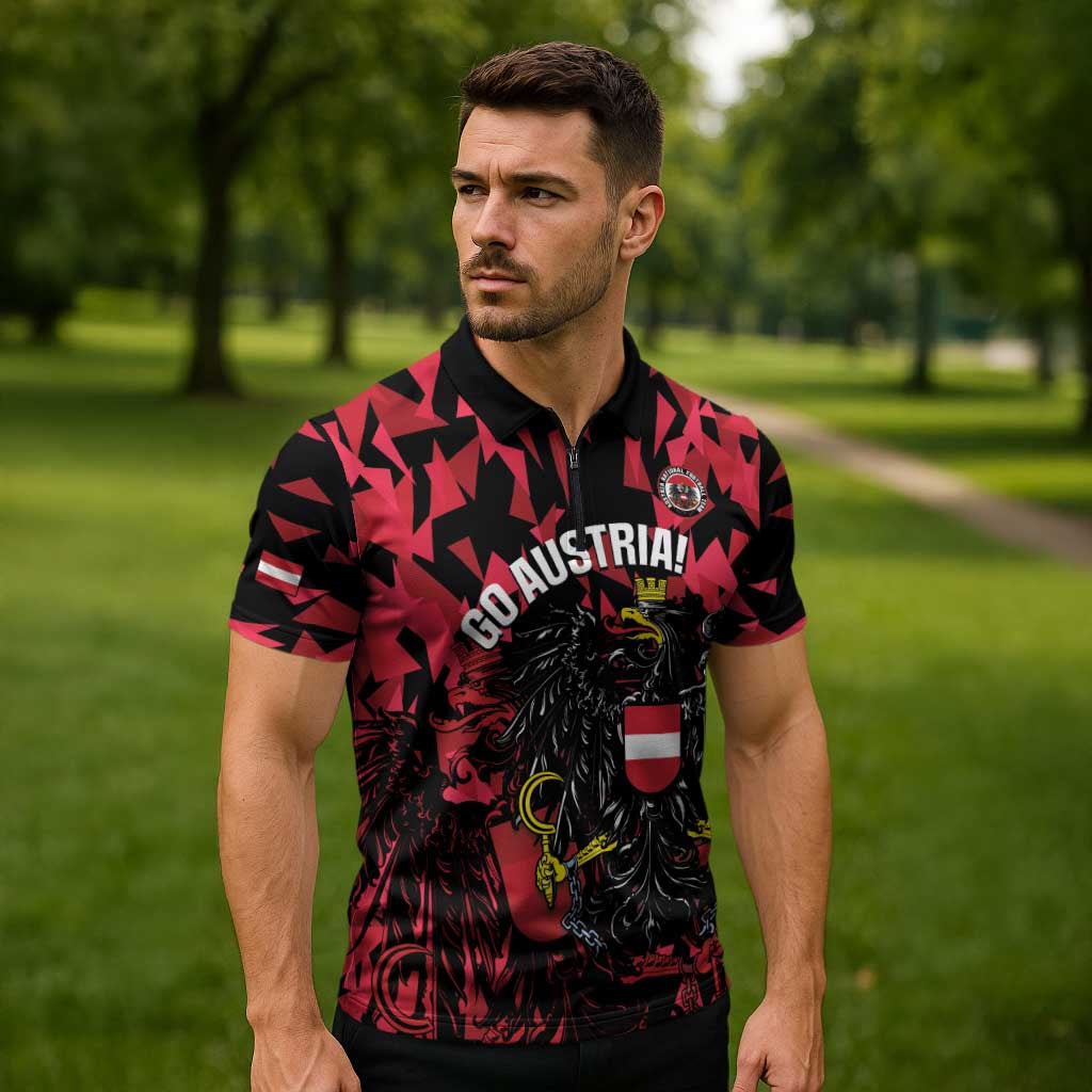Custom Austria Football Zipper Polo Shirt 2026 Das Team Black Eagle - Wonder Print Shop