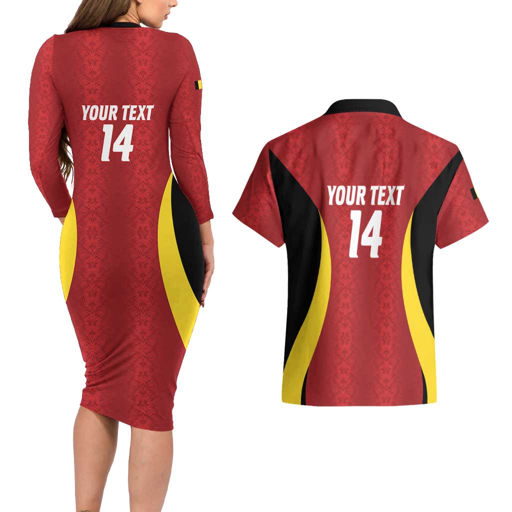 Custom Belgium Football Couples Matching Long Sleeve Bodycon Dress and Hawaiian Shirt 2026 Go De Rode Duivels - Wonder Print Shop