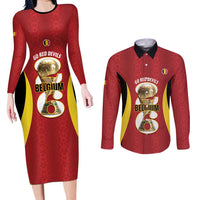 Custom Belgium Football Couples Matching Long Sleeve Bodycon Dress and Long Sleeve Button Shirt 2026 Go De Rode Duivels - Wonder Print Shop
