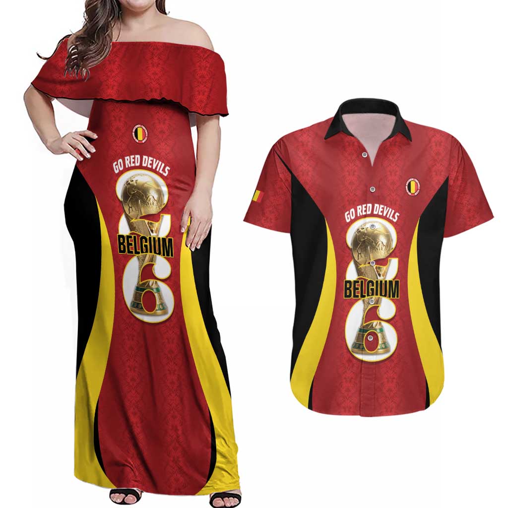 Custom Belgium Football Couples Matching Off Shoulder Maxi Dress and Hawaiian Shirt 2026 Go De Rode Duivels - Wonder Print Shop