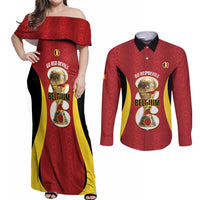 Custom Belgium Football Couples Matching Off Shoulder Maxi Dress and Long Sleeve Button Shirt 2026 Go De Rode Duivels - Wonder Print Shop