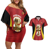 Custom Belgium Football Couples Matching Off Shoulder Short Dress and Hawaiian Shirt 2026 Go De Rode Duivels - Wonder Print Shop