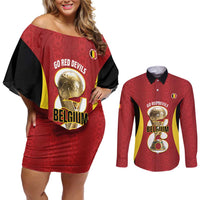 Custom Belgium Football Couples Matching Off Shoulder Short Dress and Long Sleeve Button Shirt 2026 Go De Rode Duivels - Wonder Print Shop