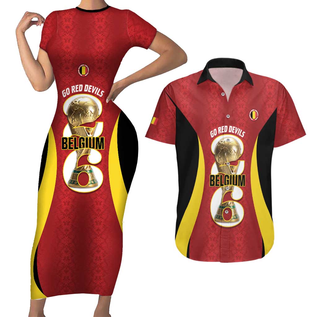 Custom Belgium Football Couples Matching Short Sleeve Bodycon Dress and Hawaiian Shirt 2026 Go De Rode Duivels - Wonder Print Shop