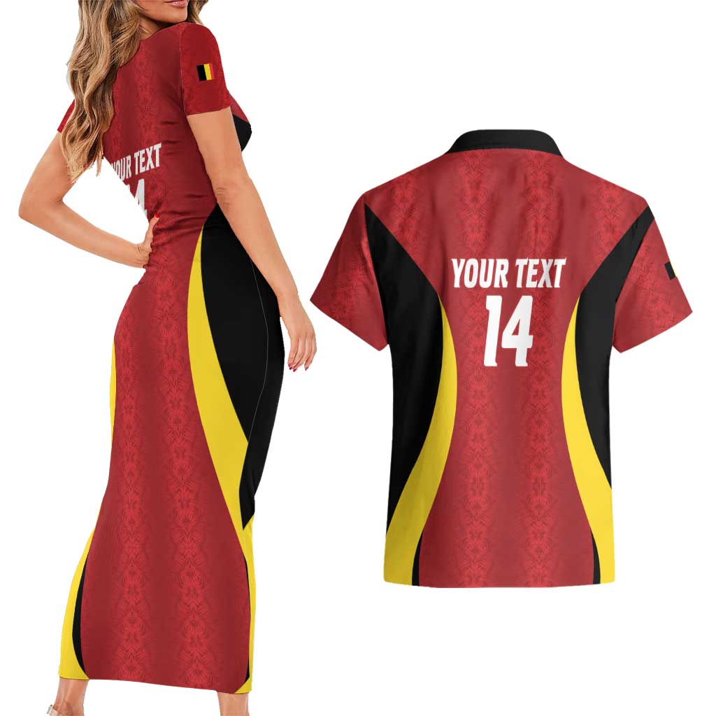 Custom Belgium Football Couples Matching Short Sleeve Bodycon Dress and Hawaiian Shirt 2026 Go De Rode Duivels - Wonder Print Shop