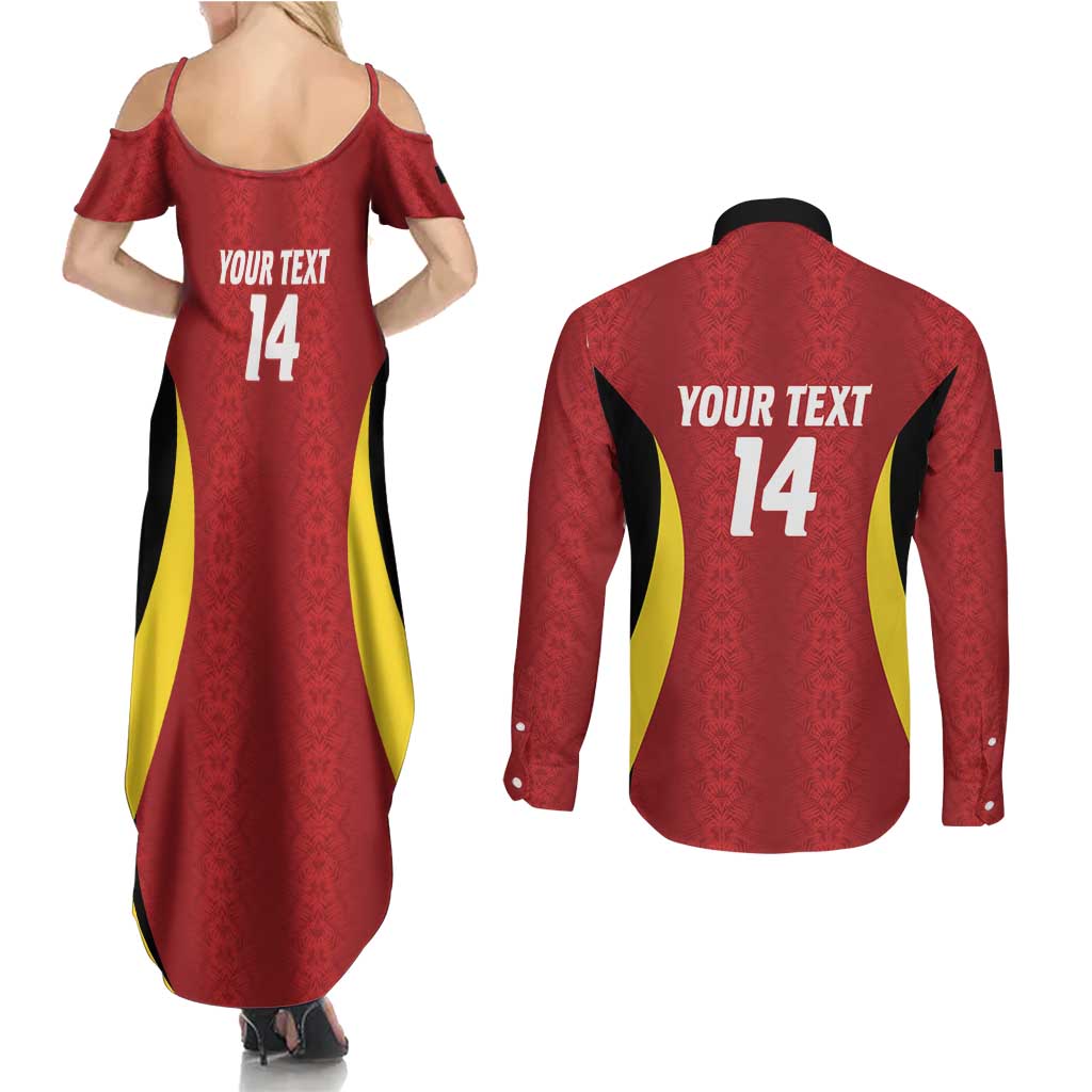 Custom Belgium Football Couples Matching Summer Maxi Dress and Long Sleeve Button Shirt 2026 Go De Rode Duivels - Wonder Print Shop