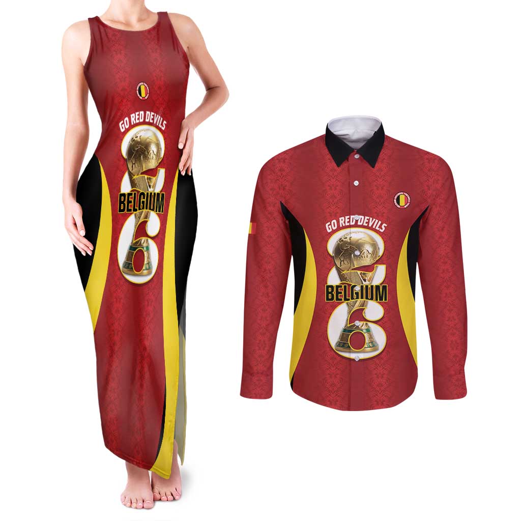 Custom Belgium Football Couples Matching Tank Maxi Dress and Long Sleeve Button Shirt 2026 Go De Rode Duivels - Wonder Print Shop