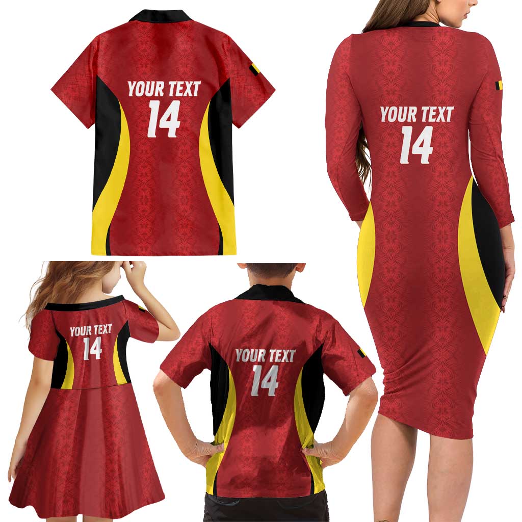 Custom Belgium Football Family Matching Long Sleeve Bodycon Dress and Hawaiian Shirt 2026 Go De Rode Duivels - Wonder Print Shop
