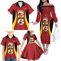 Custom Belgium Football Family Matching Off The Shoulder Long Sleeve Dress and Hawaiian Shirt 2026 Go De Rode Duivels - Wonder Print Shop