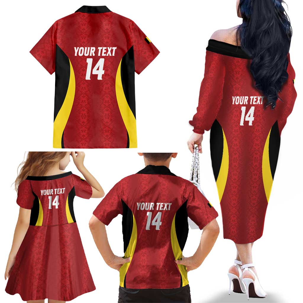 Custom Belgium Football Family Matching Off The Shoulder Long Sleeve Dress and Hawaiian Shirt 2026 Go De Rode Duivels - Wonder Print Shop