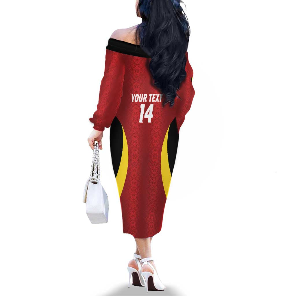 Custom Belgium Football Family Matching Off The Shoulder Long Sleeve Dress and Hawaiian Shirt 2026 Go De Rode Duivels - Wonder Print Shop