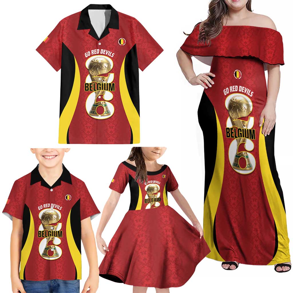 Custom Belgium Football Family Matching Off Shoulder Maxi Dress and Hawaiian Shirt 2026 Go De Rode Duivels - Wonder Print Shop
