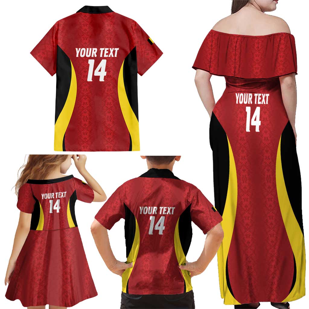 Custom Belgium Football Family Matching Off Shoulder Maxi Dress and Hawaiian Shirt 2026 Go De Rode Duivels - Wonder Print Shop