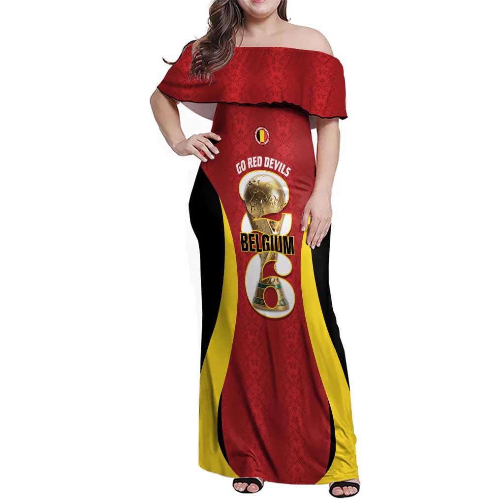 Custom Belgium Football Family Matching Off Shoulder Maxi Dress and Hawaiian Shirt 2026 Go De Rode Duivels - Wonder Print Shop