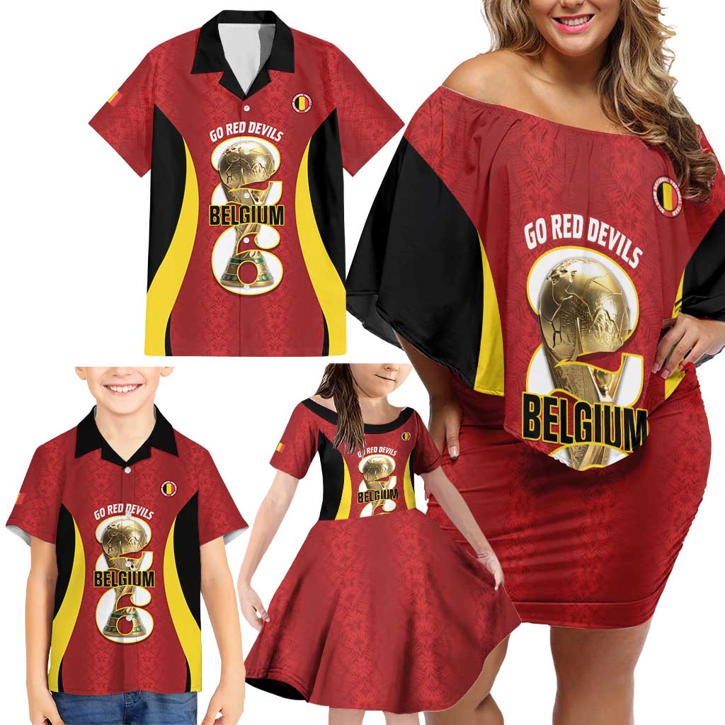 Custom Belgium Football Family Matching Off Shoulder Short Dress and Hawaiian Shirt 2026 Go De Rode Duivels - Wonder Print Shop