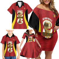 Custom Belgium Football Family Matching Off Shoulder Short Dress and Hawaiian Shirt 2026 Go De Rode Duivels - Wonder Print Shop