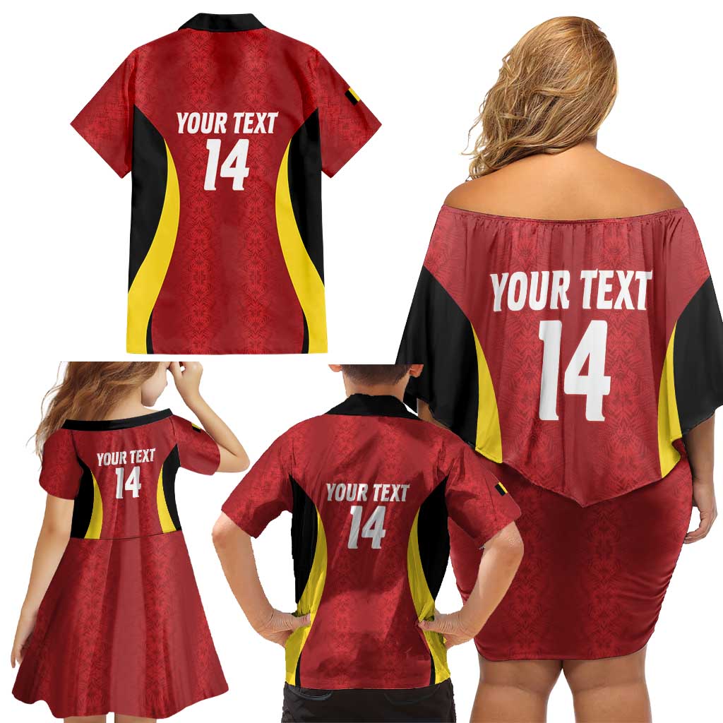 Custom Belgium Football Family Matching Off Shoulder Short Dress and Hawaiian Shirt 2026 Go De Rode Duivels - Wonder Print Shop