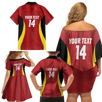 Custom Belgium Football Family Matching Off Shoulder Short Dress and Hawaiian Shirt 2026 Go De Rode Duivels - Wonder Print Shop