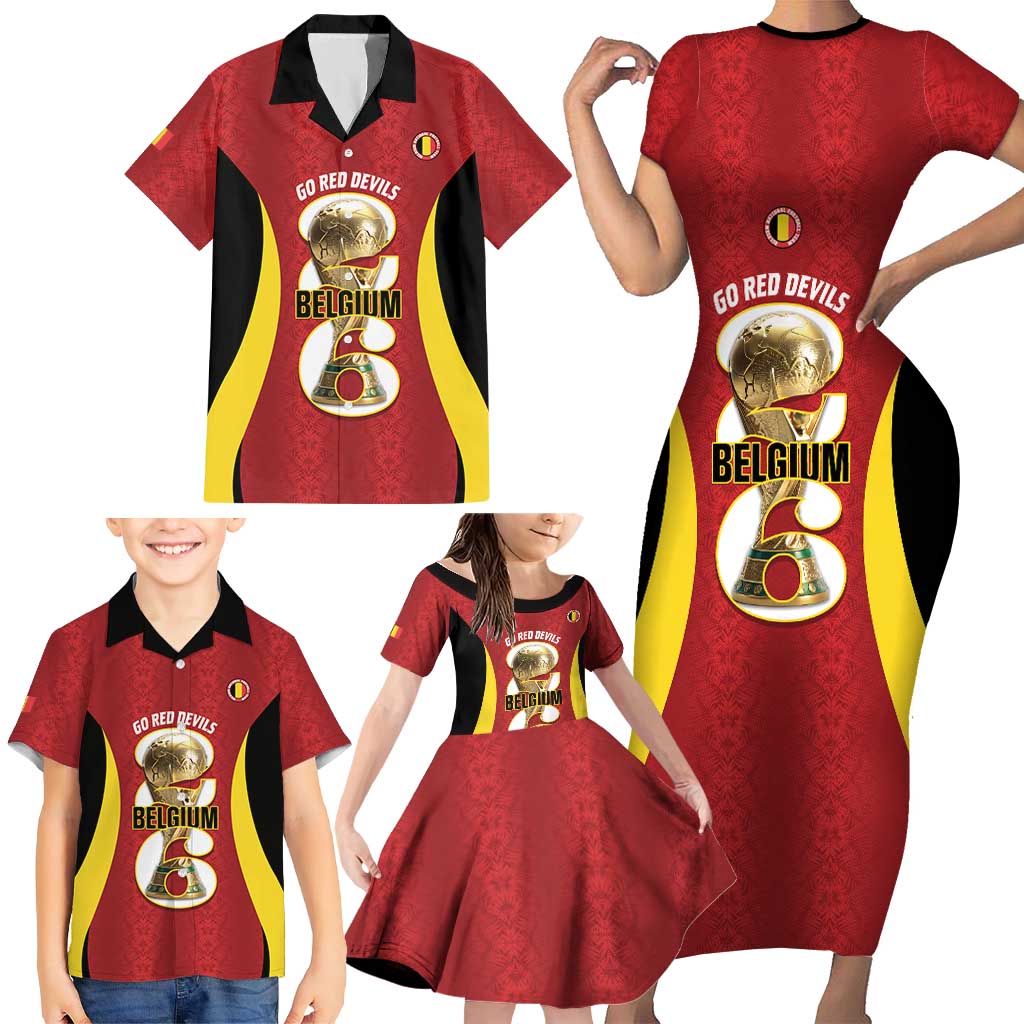 Custom Belgium Football Family Matching Short Sleeve Bodycon Dress and Hawaiian Shirt 2026 Go De Rode Duivels - Wonder Print Shop