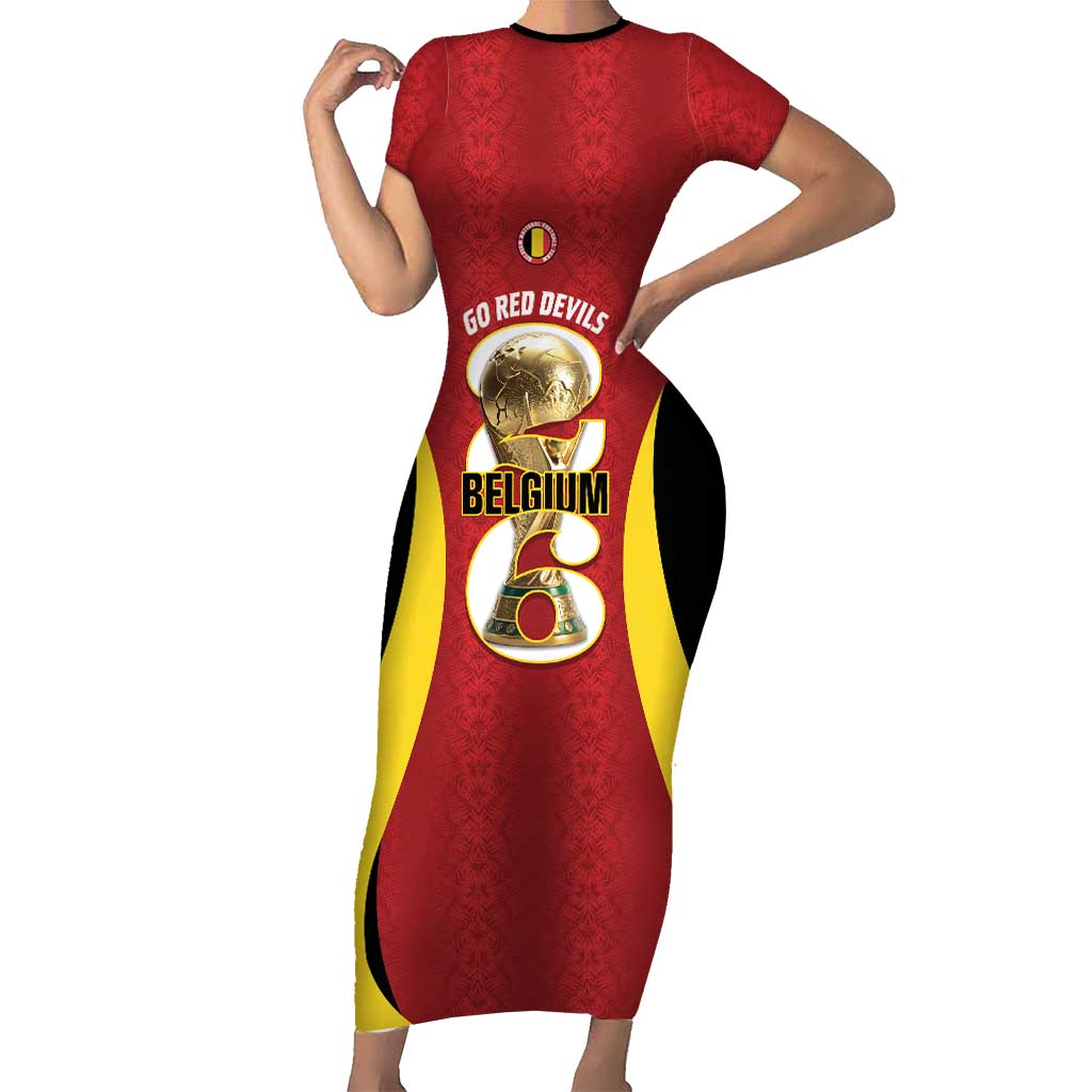 Custom Belgium Football Family Matching Short Sleeve Bodycon Dress and Hawaiian Shirt 2026 Go De Rode Duivels - Wonder Print Shop