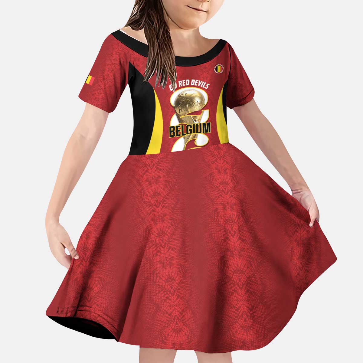 Custom Belgium Football Kid Short Sleeve Dress 2026 Go De Rode Duivels - Wonder Print Shop