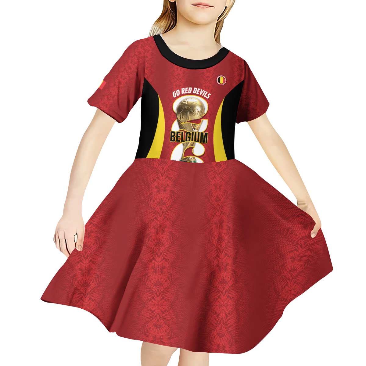 Custom Belgium Football Kid Short Sleeve Dress 2026 Go De Rode Duivels - Wonder Print Shop