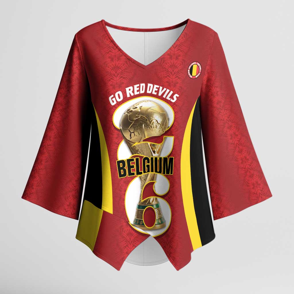 Custom Belgium Football Kimono Sleeve Blouse 2026 Go De Rode Duivels - Wonder Print Shop