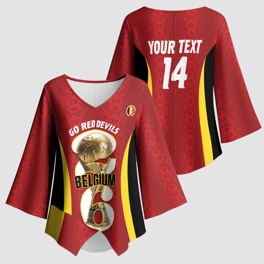 Custom Belgium Football Kimono Sleeve Blouse 2026 Go De Rode Duivels - Wonder Print Shop