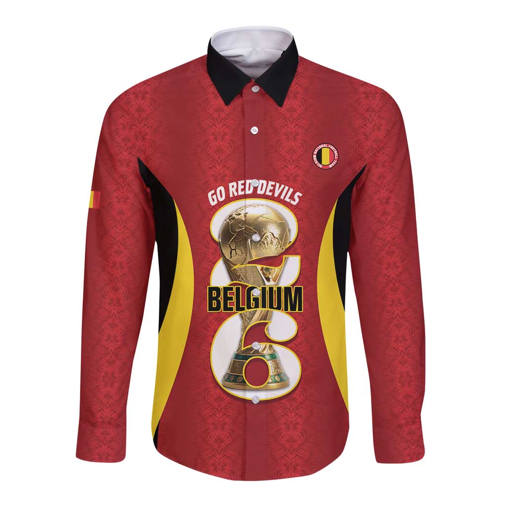 Custom Belgium Football Long Sleeve Button Shirt 2026 Go De Rode Duivels - Wonder Print Shop