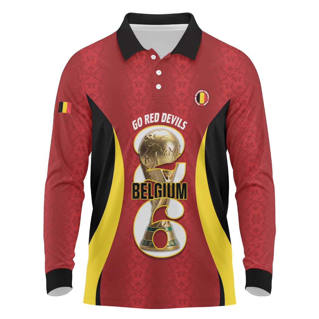 Custom Belgium Football Long Sleeve Polo Shirt 2026 Go De Rode Duivels - Wonder Print Shop