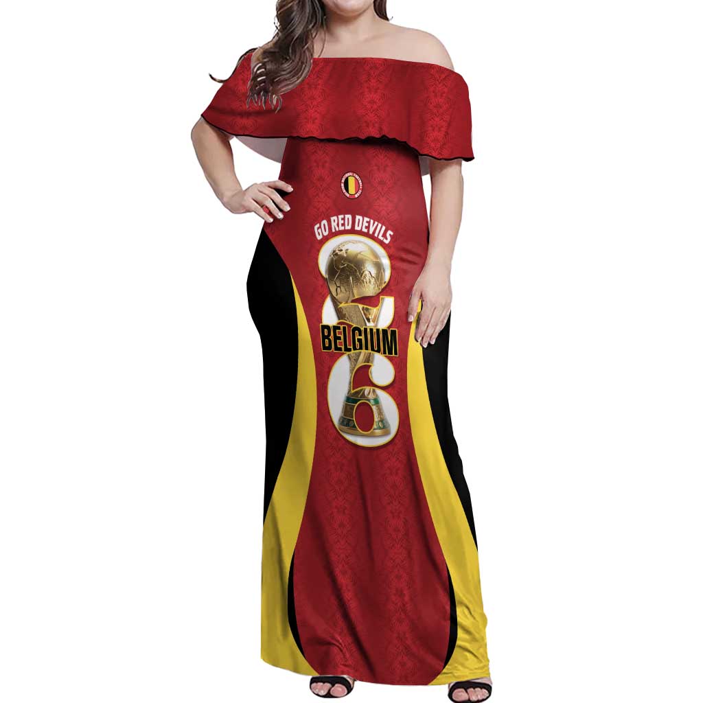 Custom Belgium Football Off Shoulder Maxi Dress 2026 Go De Rode Duivels - Wonder Print Shop