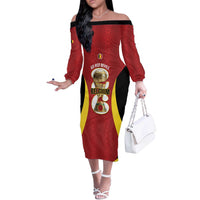 Custom Belgium Football Off The Shoulder Long Sleeve Dress 2026 Go De Rode Duivels - Wonder Print Shop