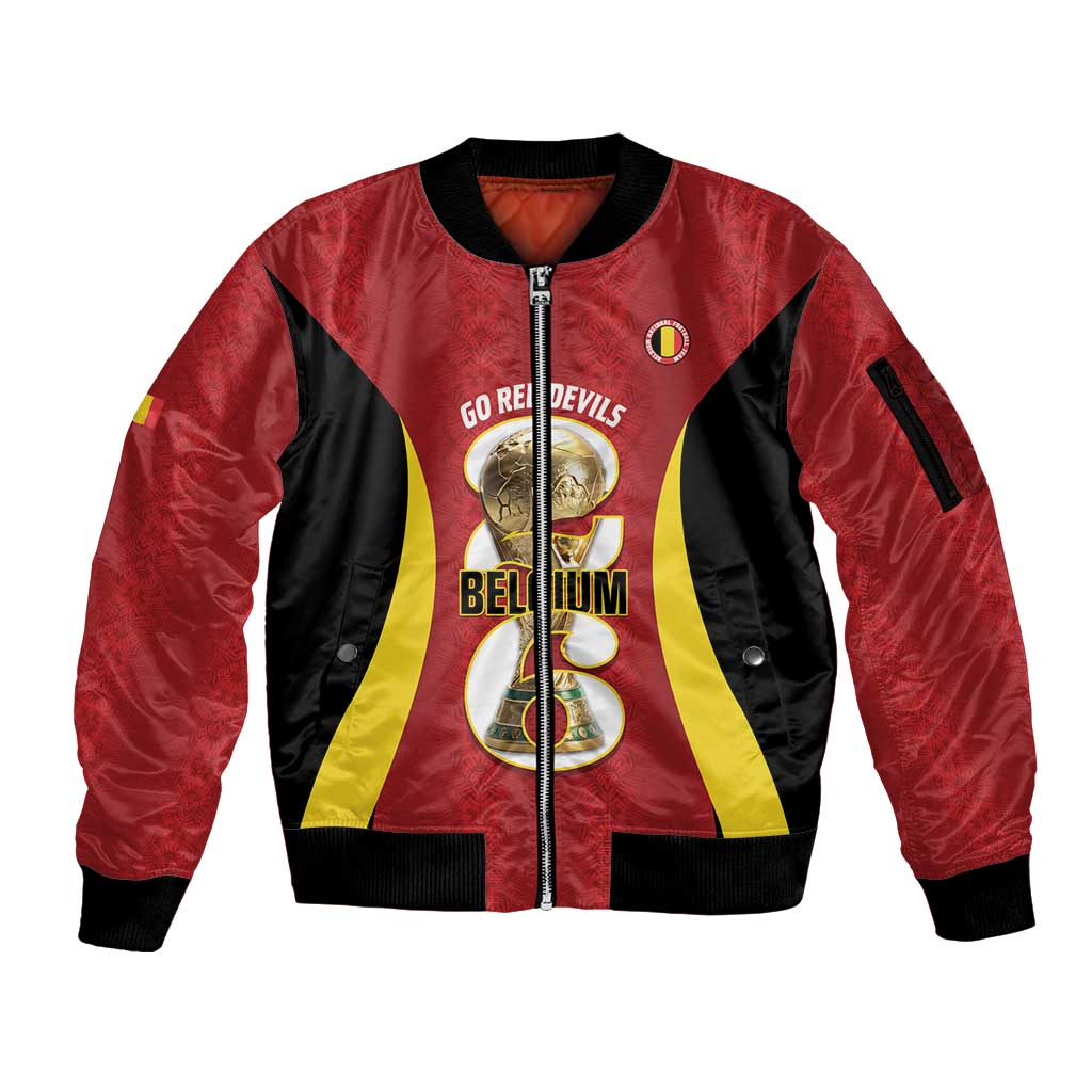 Custom Belgium Football Sleeve Zip Bomber Jacket 2026 Go De Rode Duivels - Wonder Print Shop
