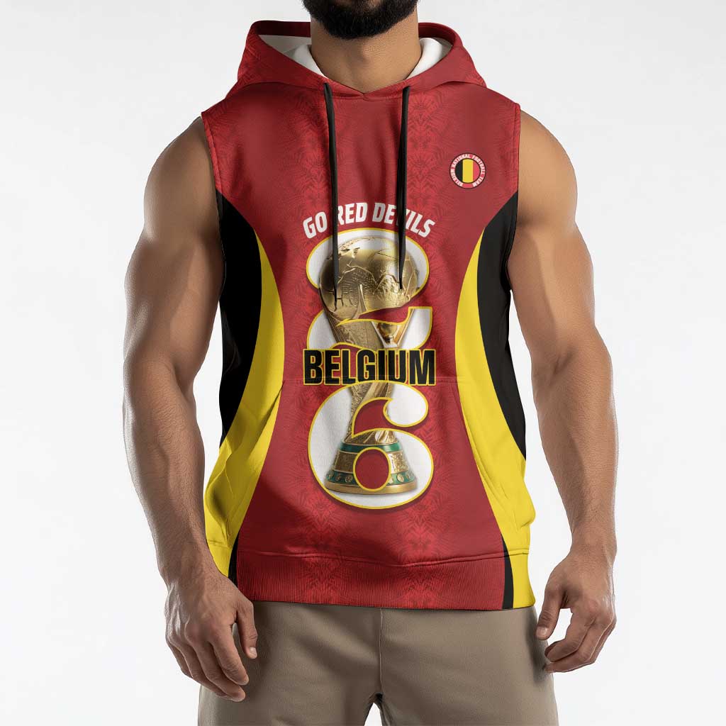Custom Belgium Football Sleeveless Hoodie 2026 Go De Rode Duivels - Wonder Print Shop