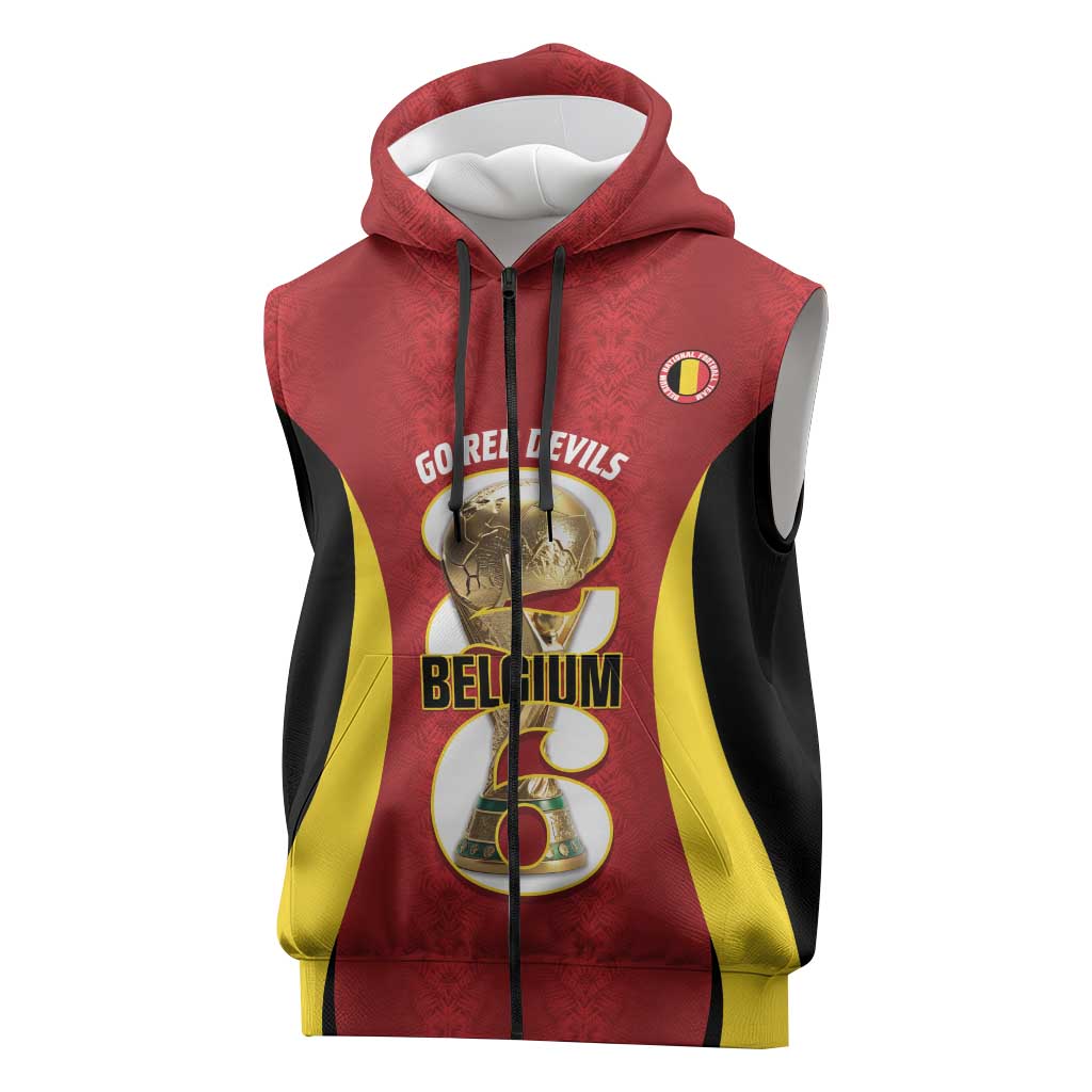 Custom Belgium Football Sleeveless Zip Hoodie 2026 Go De Rode Duivels - Wonder Print Shop