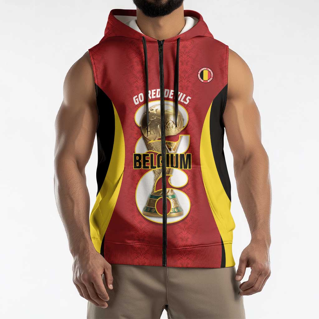 Custom Belgium Football Sleeveless Zip Hoodie 2026 Go De Rode Duivels - Wonder Print Shop