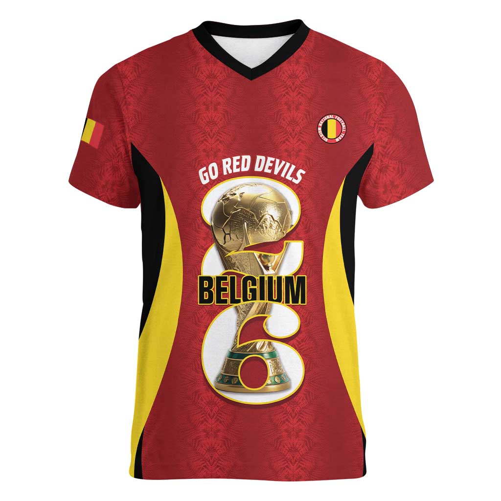 Custom Belgium Football Women V-Neck T-Shirt 2026 Go De Rode Duivels - Wonder Print Shop