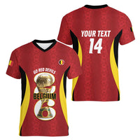 Custom Belgium Football Women V-Neck T-Shirt 2026 Go De Rode Duivels - Wonder Print Shop