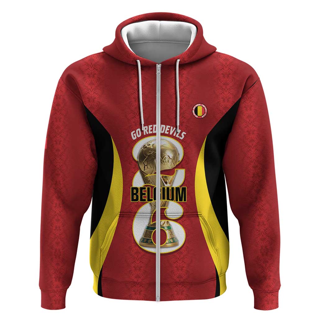 Custom Belgium Football Zip Hoodie 2026 Go De Rode Duivels - Wonder Print Shop