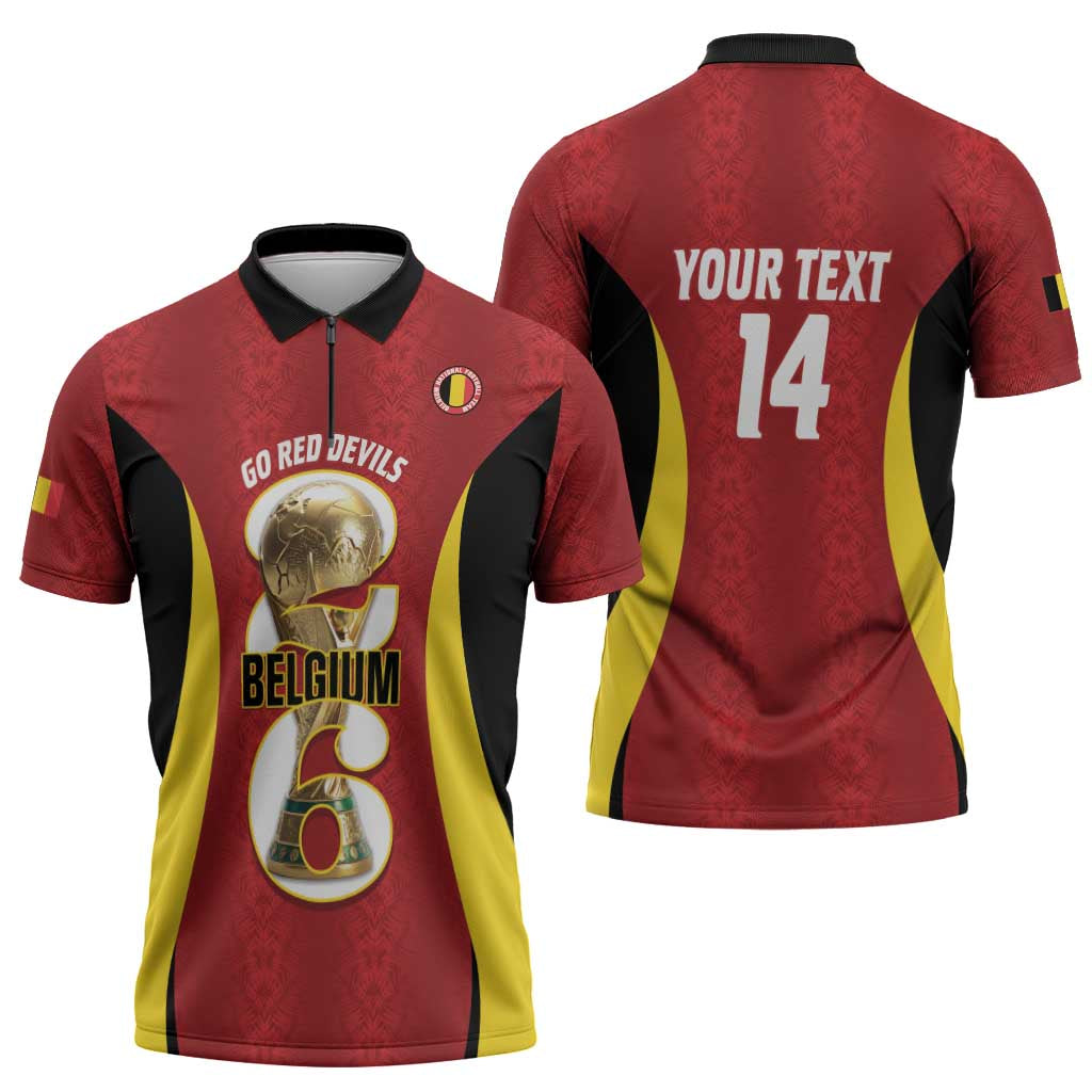 Custom Belgium Football Zipper Polo Shirt 2026 Go De Rode Duivels - Wonder Print Shop