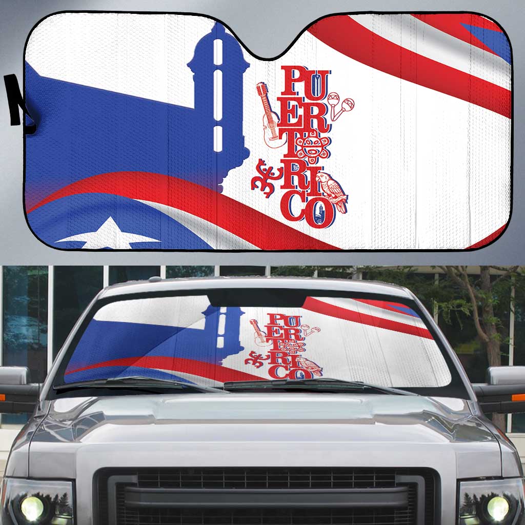Puerto Rico Auto Sun Shade Puerto Rican Proud El Morro Flag Wave Style