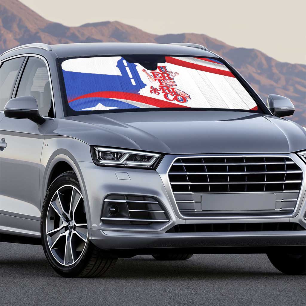 Puerto Rico Auto Sun Shade Puerto Rican Proud El Morro Flag Wave Style