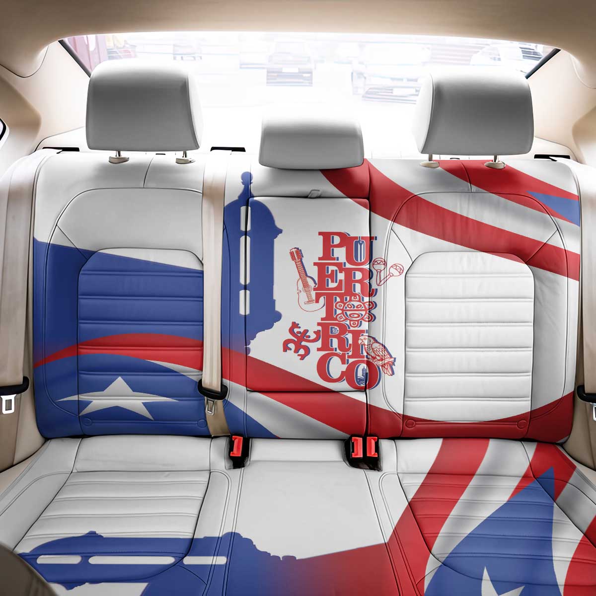 Puerto Rico Back Car Seat Cover Puerto Rican Proud El Morro Flag Wave Style