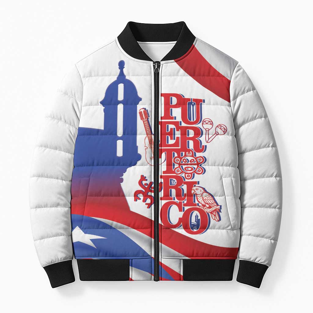 Puerto Rico Bomber Puffer Jacket Puerto Rican Proud El Morro Flag Wave Style