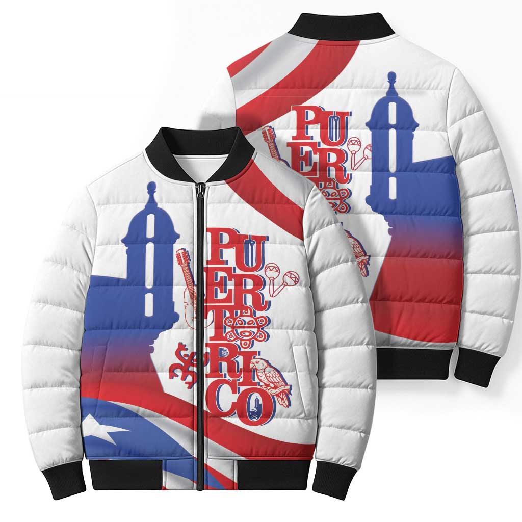 Puerto Rico Bomber Puffer Jacket Puerto Rican Proud El Morro Flag Wave Style