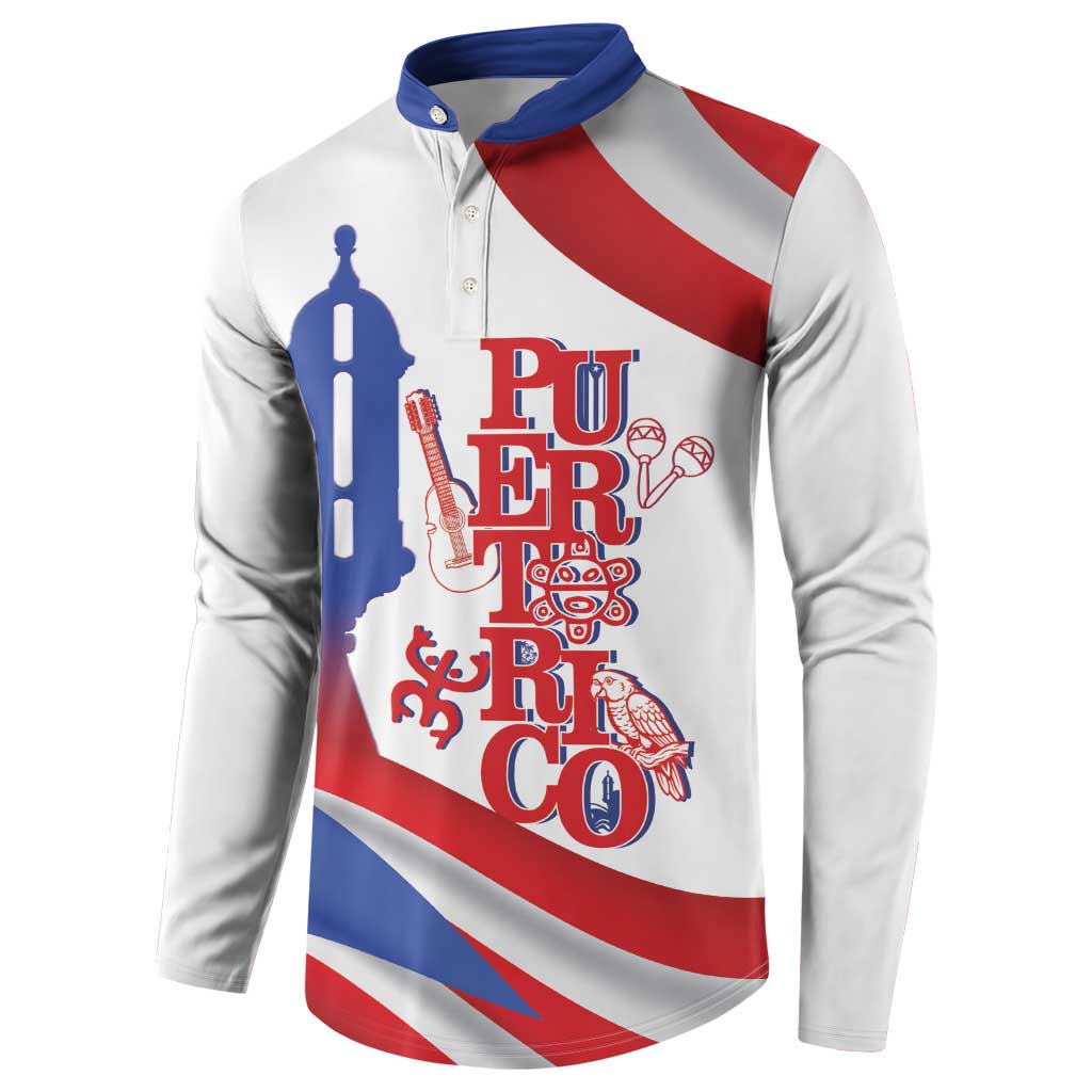 Puerto Rico Button Sweatshirt Puerto Rican Proud El Morro Flag Wave Style