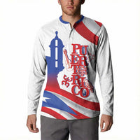 Puerto Rico Button Sweatshirt Puerto Rican Proud El Morro Flag Wave Style