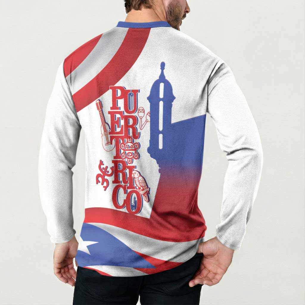 Puerto Rico Button Sweatshirt Puerto Rican Proud El Morro Flag Wave Style